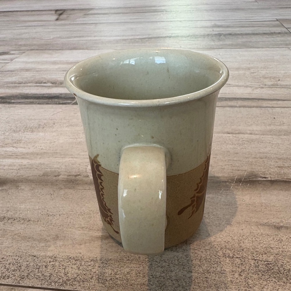 Vintage 70s Otagiri Butterfly Stoneware Coffee Mug Two Tone Cream Tan Ceramic - Picture 2 of 12